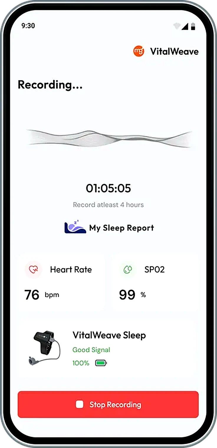 VitalWeave app recording a sleep session